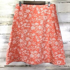 Eddie Bauer Womens Orange/White Floral‎ Linen Blend A line Midi Skirt Size 8